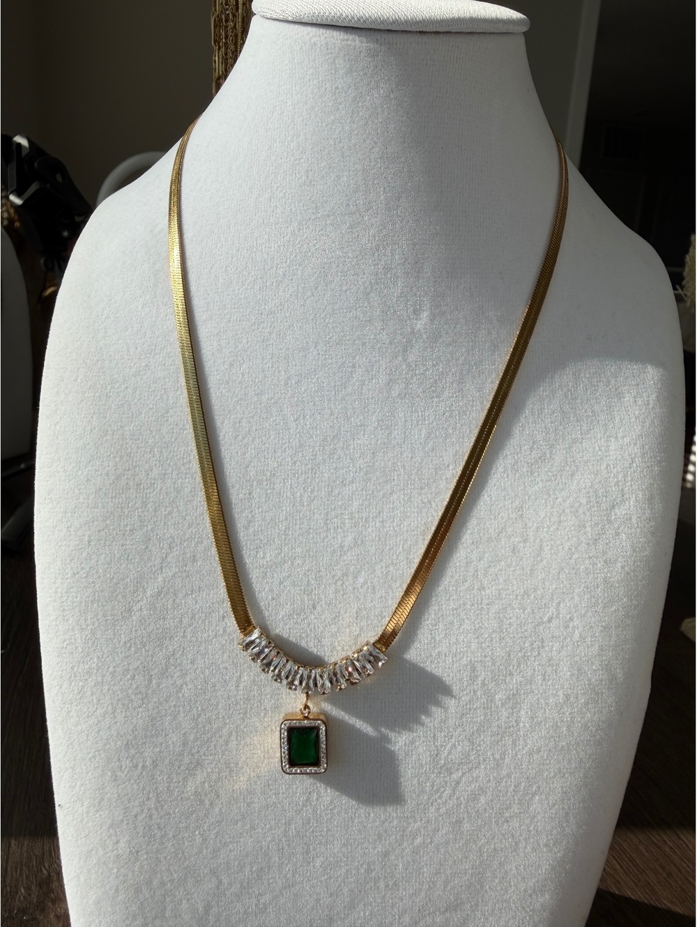 Non-Tarnish 18K Gold Plated Emerald Crystal Necklace